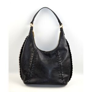 Moda Luxe Black Leather Hobo Shoulder Bag with Braided Detail